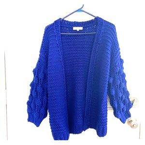 Royal Blue Pom Sleeve Chunky Cardigan ~ Medium